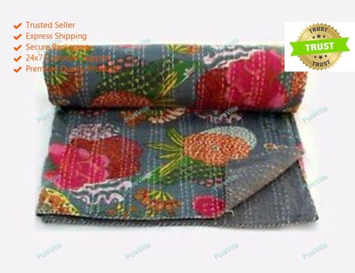 White bed runner kantha quilt - white,