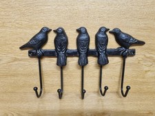 Cast Iron Rustic 5 Birds On A Branch 5 Hooks Wall Mounted Home Decor