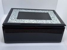 Black Glass with Silver Crushed Crystals lid Rectangular Jewellery/Trinket Box