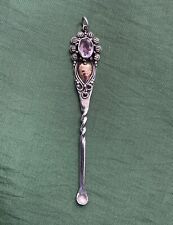 Antique Silver Snuff Spoon * Ornate * Amethyst * Gold Plated