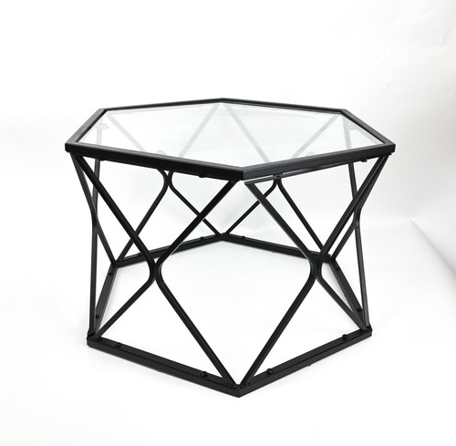 Hexagon glass table with black - with,