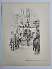 Old Antique Pencil Drawing Sketch Print 1937 Fox Hunting Scene