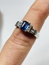 TJC silver ring UK size O with sapphire or tanzanite and white topaz new