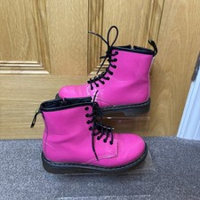 Dr. Martens Delaney Patent Leather Boots Hot Pink Size UK 1 33 Kids Docs Zip Up