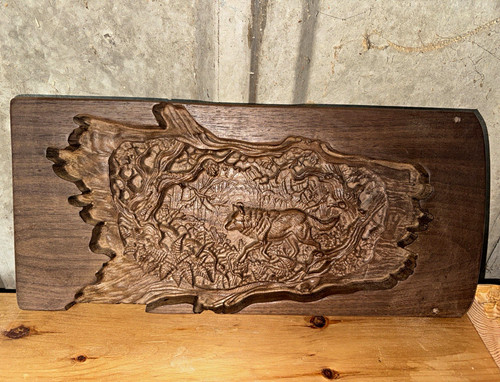 Carved wood wolf wall plaque - carved,