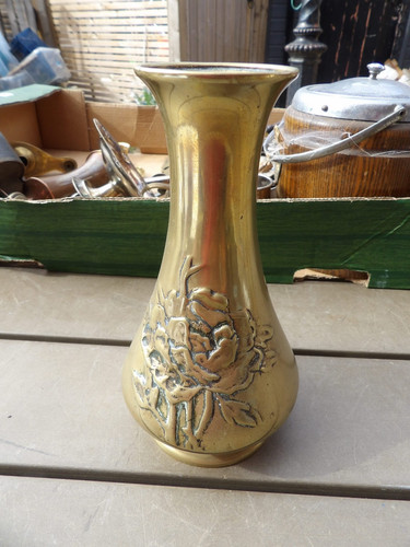 Vintage brass vase with floral