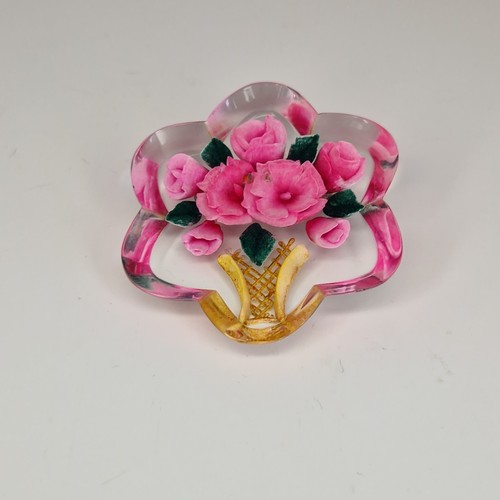 Reverse carved lucite - lucite, brooch