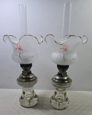 Vintage Rare French Gaudard Art Deco Glass Bottom Oil Lamps Table glass Shades 