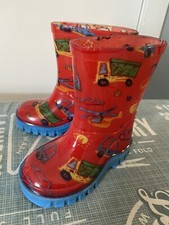 KIDS BOYS JUNIOR 3 WELLIES BOOTS TRANSPORT RED