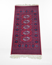 Traditional geometric runner rug in red and blue colours 68cm by 150cm approx
