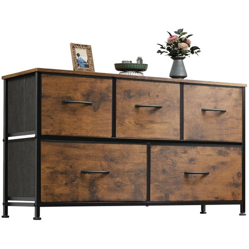 Rustic brown drawer dresser - brown, 5-drawer