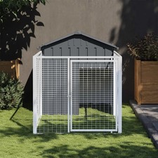 WALPLUS Dog House with Run Anthracite 117x201x123 cm Durable Galvanised Steel