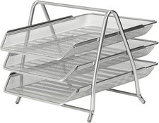 KAV 3-Tier A4 Letter Tray File Organiser Wire Mesh Desk Document Holder Silver