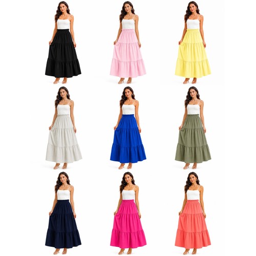 Women tiered maxi - skirt, high