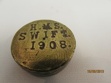 (ref1BI) 1908  Brass Paperweight Made From Brass From H.M.S. Swift