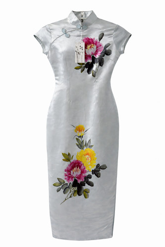 Elegant silver satin qipao - silver,