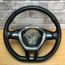 Genuine VW black leather flat bottom steering wheel.  Fits T6 Transporter.   15D