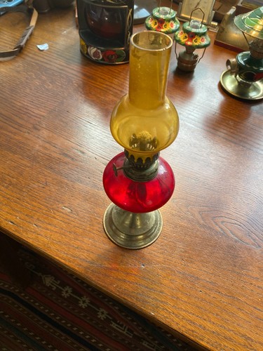 Vintage red yellow glass oil - vintage,
