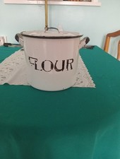 Vintage Enamel Flour Bin White