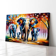 Elephant Family #3 Africa Wall Art Canvas Print Abstract Living Room Decor