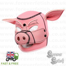 Pig Hood Gimp Mask Bondage BDSM Neoprene Dirty Animal Play Cosplay Pink UK