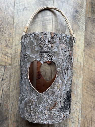 Rustic bark lantern with - bark, heart