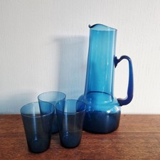 Vintage Holmegaard Jacob E Bang Danish MCM glass jug and glasses 