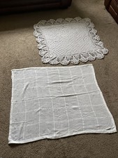 2 Baby Blankets Crocheted Handmade wool White, Kirkston House 100% Cotton