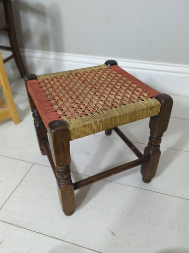 Mid century woven footstool - mid,