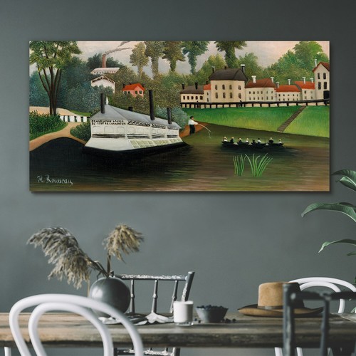 Painting city boat - city, fisherman