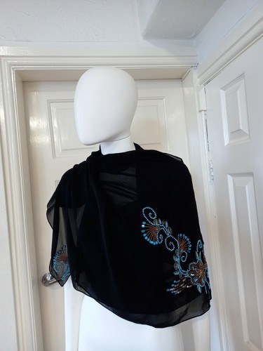 Long diamante scarf black - long,
