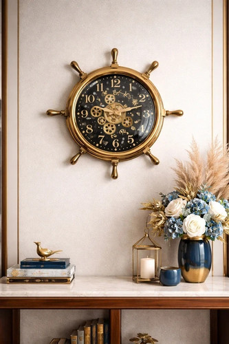 Vintage ship wheel - vintage, clock