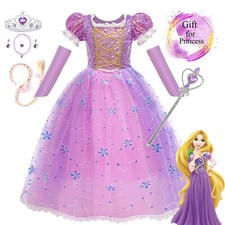 Rapunzel Fancy Dress Up Princess Costume Cosplay Outfit Girls Kid Christmas Gift