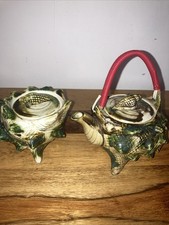 Vintage Majolica Style Japanese Ceramic Conch Design Tea Set Teapot & Sugar Bowl