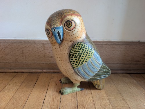 Vintage carved owl wooden - owl,