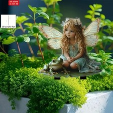 Fairy Girl with Frog Wings 2D Garden Stake Acrylic Ornament Decoration