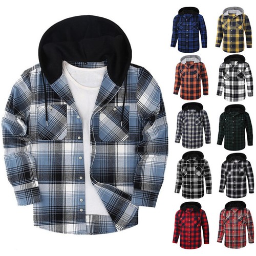 Mens checked hooded - hooded, shirt