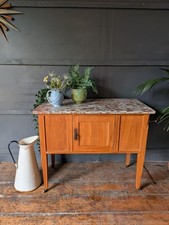 Antique Edwardian Satinwood & Marble Topped Washstand Pantry Table Cabinet