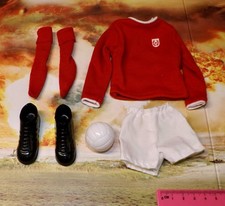 Vintage Action Man 40th Sportsman Footballer Red Strip Socks White Shorts Boots