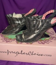 Ladies Irregular Choice Black And Silver Shoes With Feature Heel - BNIB - UK 6