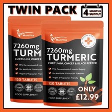 TURMERIC CURCUMIN 7,260mg  240 Tablets + Ginger & Black Pepper 95% Curcuminoids