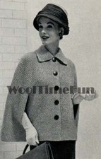 Knitting Pattern Vintage 1950s Womens Short Cape Coat With Collar.