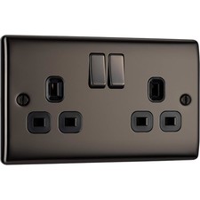 BG Electrical 13A Double Socket Black Nickel Switched 2 Gang NBN22B Slim Plate