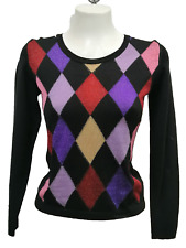 Rodier Women's Black Colourful Diamond Patterned Jumper Size S