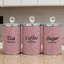 DIAMOND CRUSHED CANISTERS SILVER CRYSTAL FILLED TEA COFFEE SUGAR JARS STORAGE UK