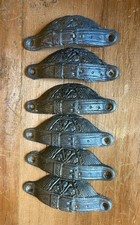 Old Set Of 6 Lovely Ornate Cast Iron cup Drawer Handles