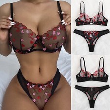 Womens Sexy Lingerie Set Lace Babydoll 2 Piece Bra and Panty Sets Underwear New