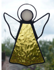 Stained Glass Angel - Handmade - Gold - Suncatcher - NEW - 10.5cms (4ins)H