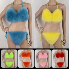 Women Sexy 2pcs Bikini Fox Fur