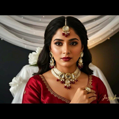 Kundan gold tone red white - kundan,